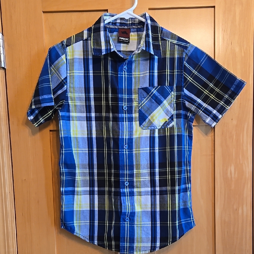 Tony Hawk Kid's Blue Plaid Short Sleeve Shirt